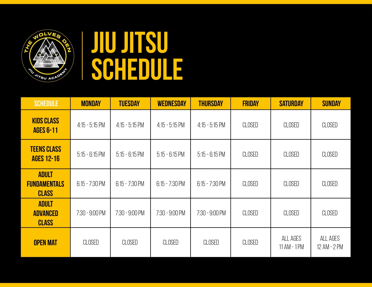 Jiu Jitsu Schedule The Wolves Den Carlson Gracie Southgate